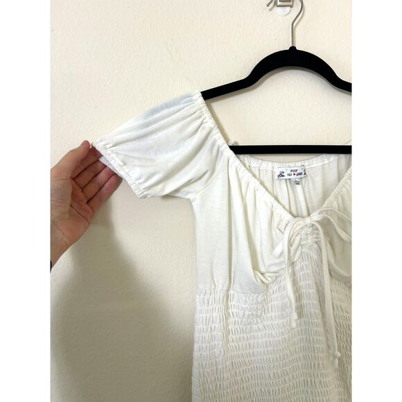Vintage Y2K babydoll Poof New York Shirt white stretch Size L‎ milkmaid ruched - Picture 7 of 12